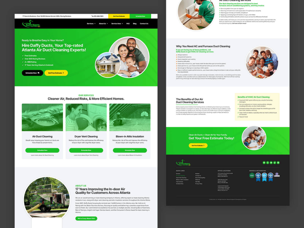 Daffy Ducts website design project by 397 Digital