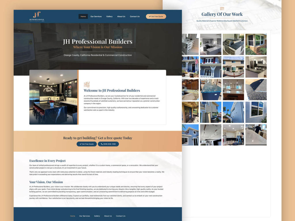 JH Professional Builders website design project by 397 Digital