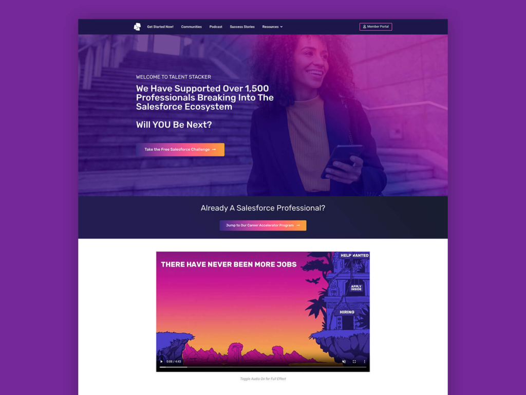 Talent Stacker website development project by 397 Digital
